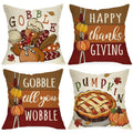 Ussap Happy Thanksgiving Decorative Throw Pillow Covers 18 x 18 Set of 4, Fall Turkey Pumpkin Pie Farmhouse Cushion Case Decor, 