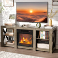 VINGLI Fireplace TV Stand for up to 70 inch TVs, Farmhouse Entertainment Center with Electric Fireplace Heater & Adjustable Shel
