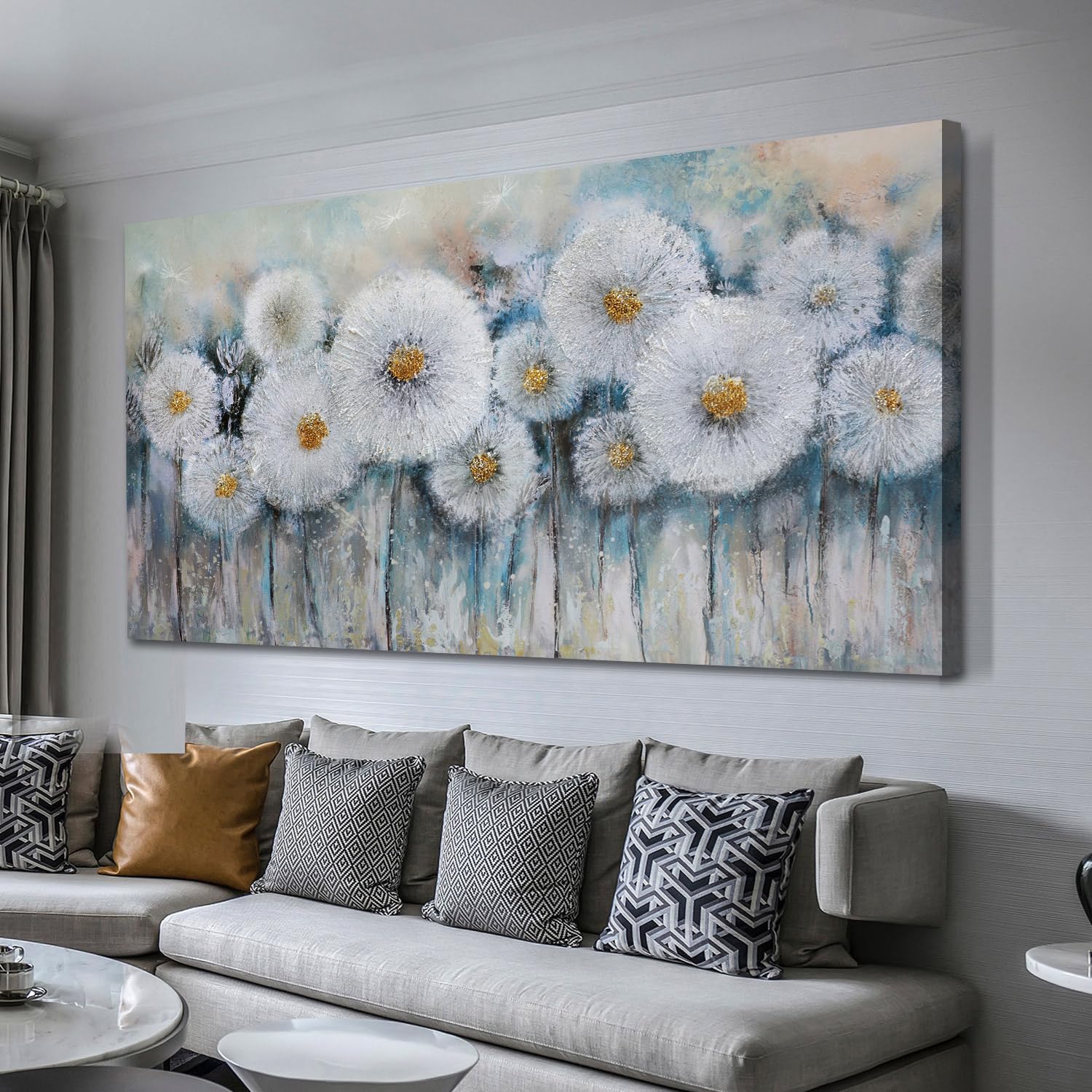 Acocifi Florals Canvas Wall Art Nature Elegant Dandelion Flowers Landsape Painting Grey Abstract Picture Textured Artwork Large 