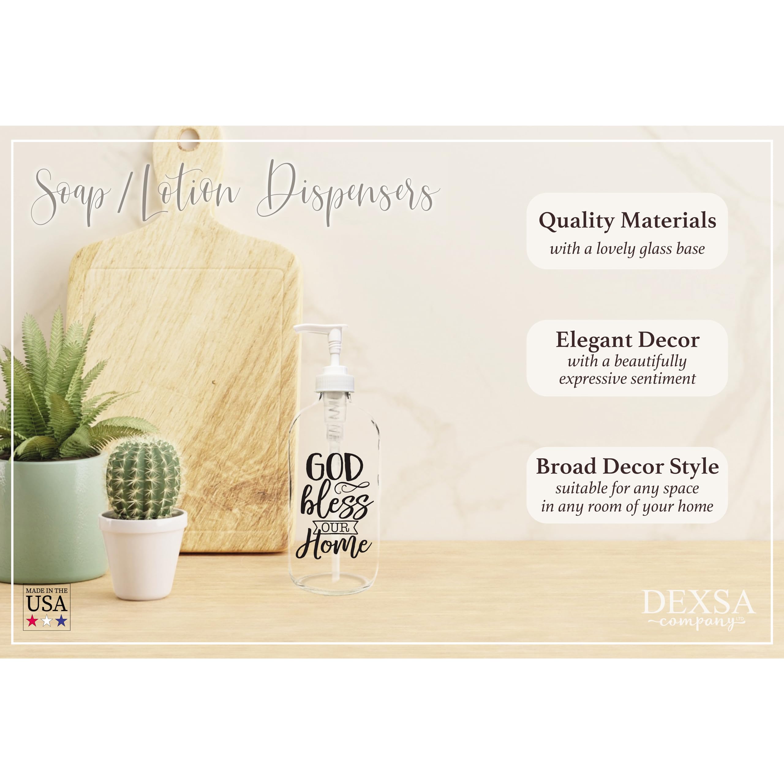 God Bless Our Home 16 Oz Glass Soap Dispenser