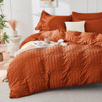 Hymokege Burnt Orange California King Comforter Set Seersucker 7 Pieces, All Season Luxury Bed In A Bag For Bedroom, Bedding Set