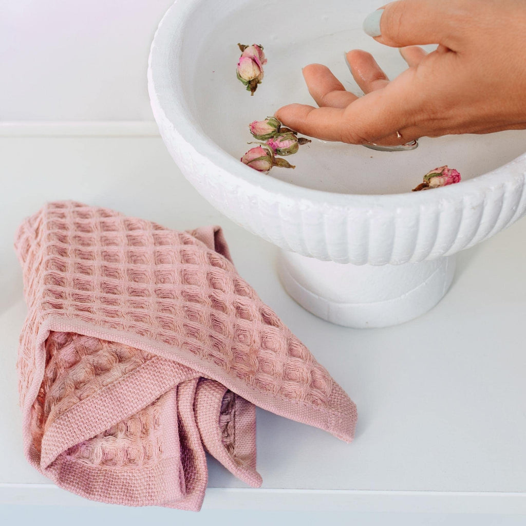 Sea Me At Home Waffle Washcloth Set, 100% Cotton (4 Pcs Washcloth 13X13 Inches, Powder Pink)