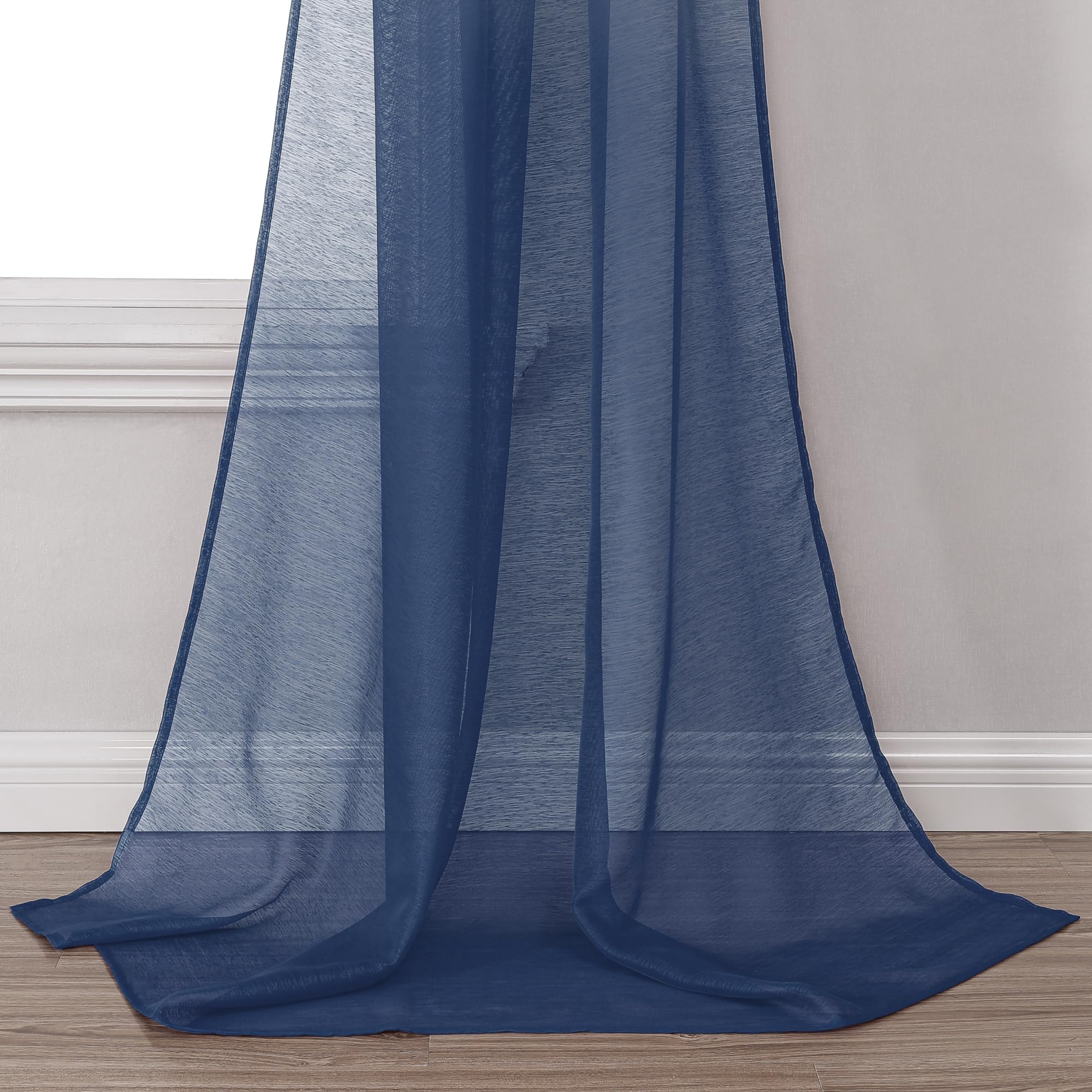 Donren Semi Sheer Panel Curtains Scarf-Home Decor Window Sheer Valance Voile Scarf 1 Piece,52 Inches Wide By 216 Inches Long,Nav