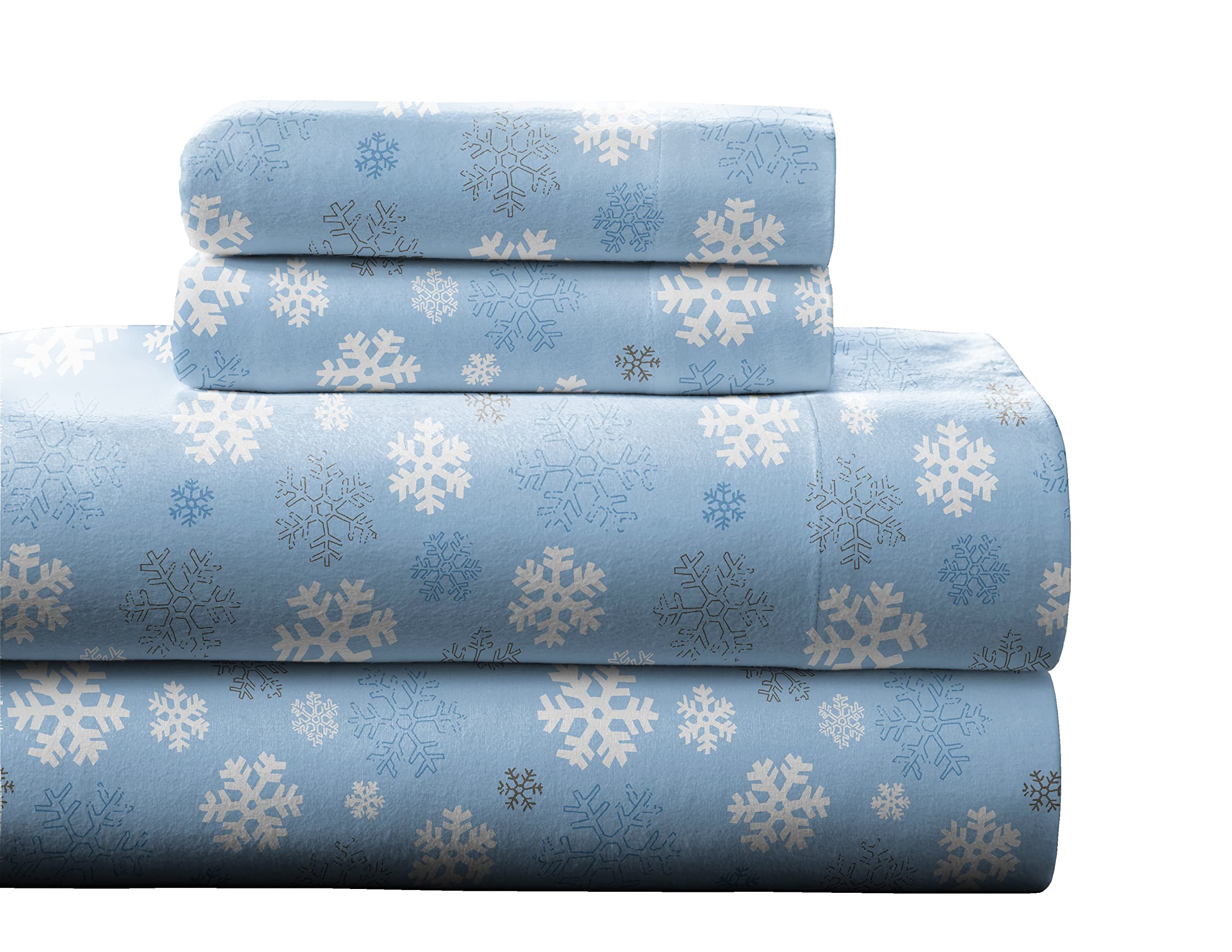 Pointehaven Heavy Weight Flannel Cotton Sheet Set, Full, Snow Flakes