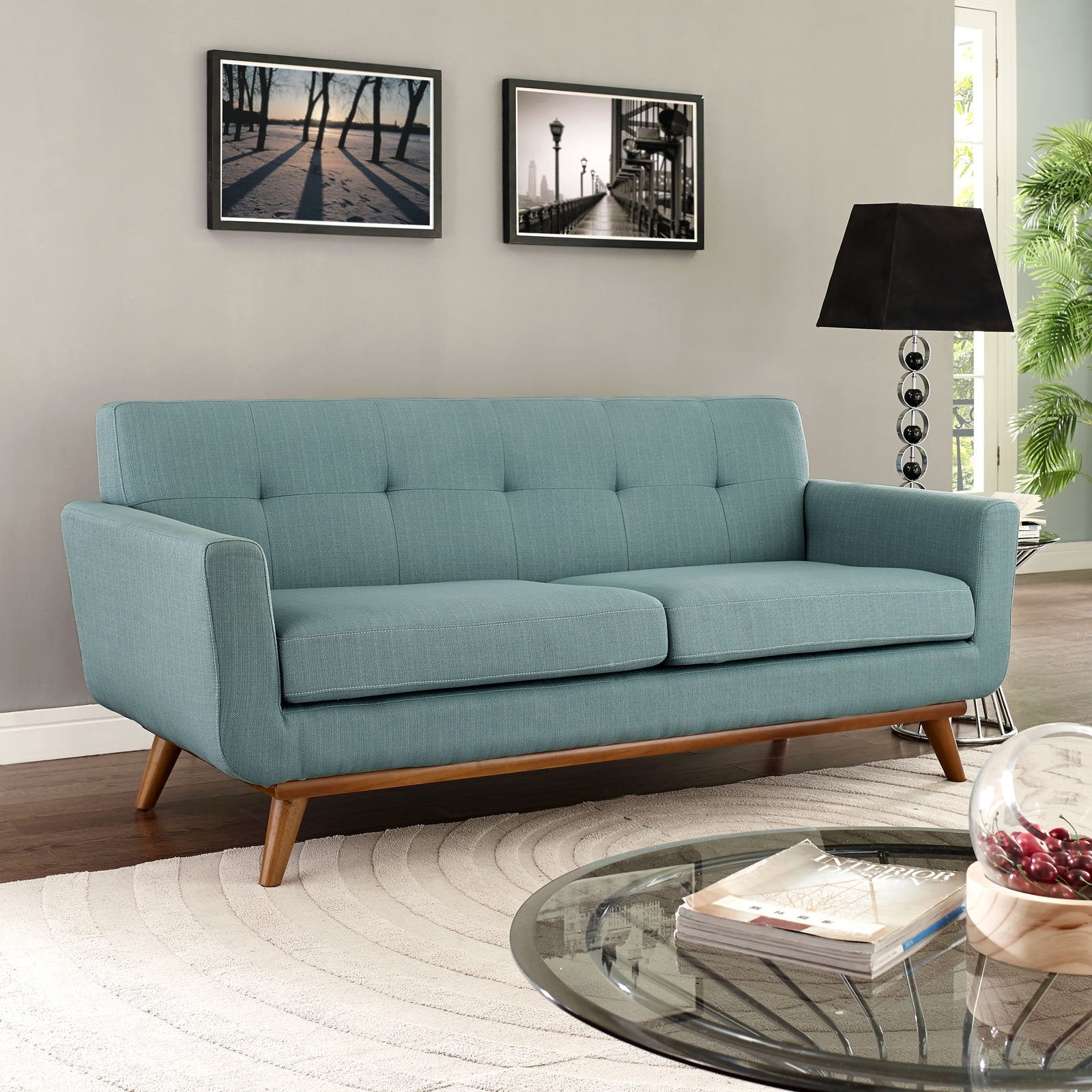 Modway Engage Mid-Century Modern Upholstered Fabric Loveseat in Laguna