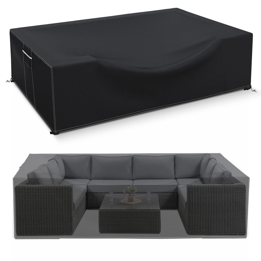 Patio Furniture Covers Waterproof, 600D Outdoor Furniture Covers Waterproof, Rectangular Outdoor Sectional Sofa Set Covers, Extra Large Patio Covers For Outdoor Furniture, 126'X63'X28'-Black