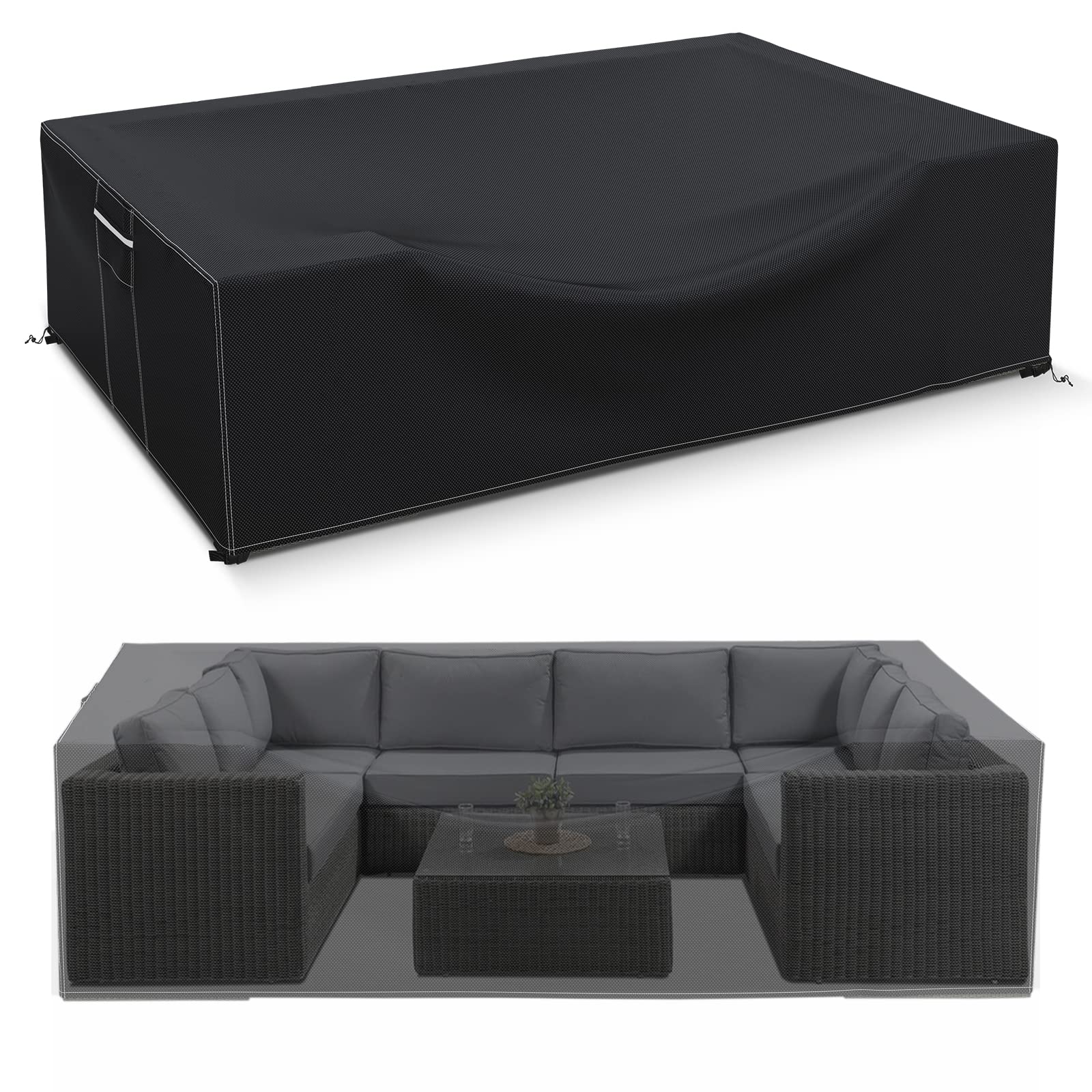 Patio Furniture Covers Waterproof, 600D Outdoor Furniture Covers Waterproof, Rectangular Outdoor Sectional Sofa Set Covers, Extra Large Patio Covers For Outdoor Furniture, 126'X63'X28'-Black