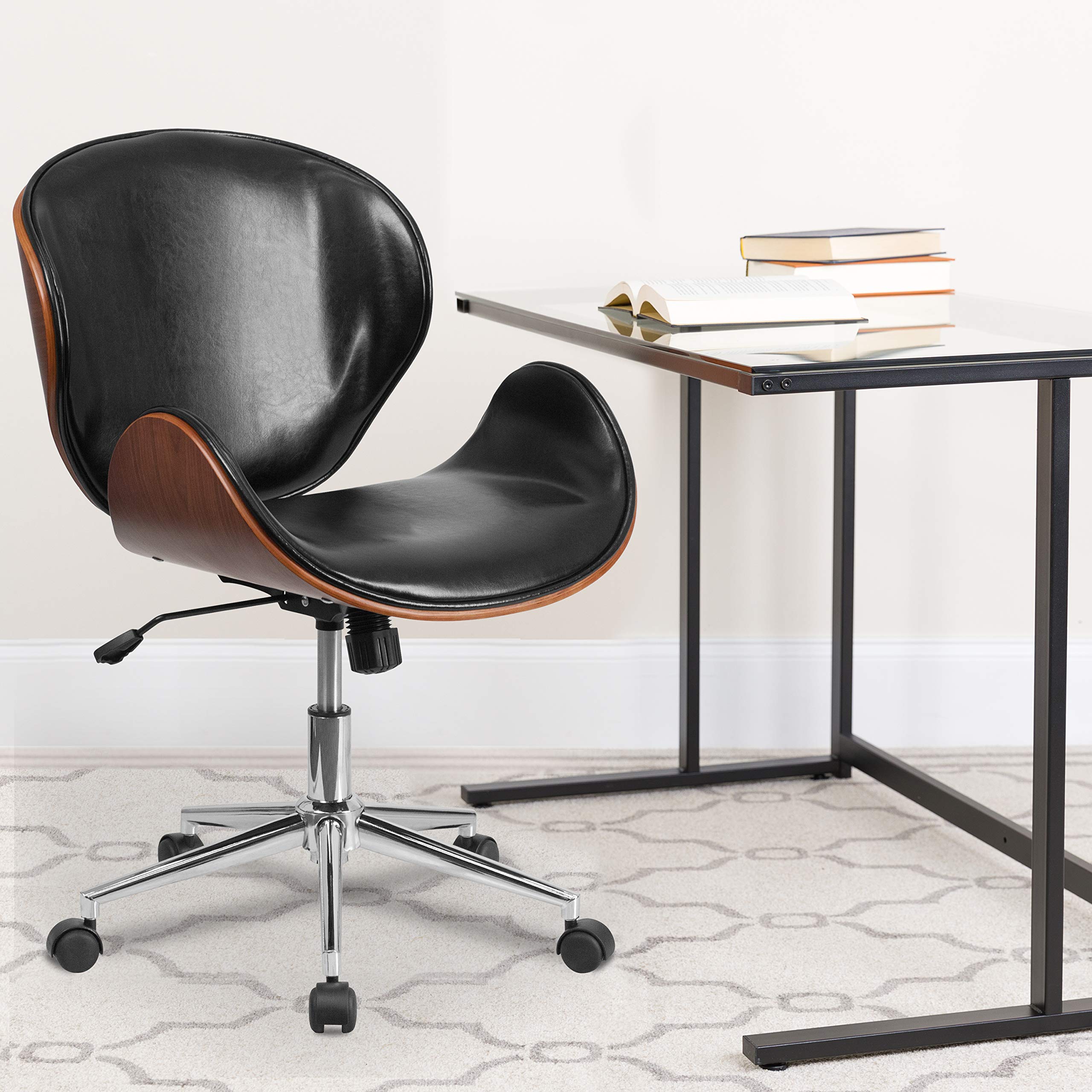 Flash Furniture Tana Mid-Back Walnut Wood Conference Office Chair in Black LeatherSoft
