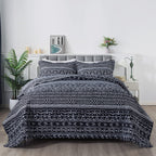 Travan 3-Piece Queen Quilt Set Striped Pattern Microfiber Soft Lightweight Bedding Set With Shams For All Season, Black Strips,