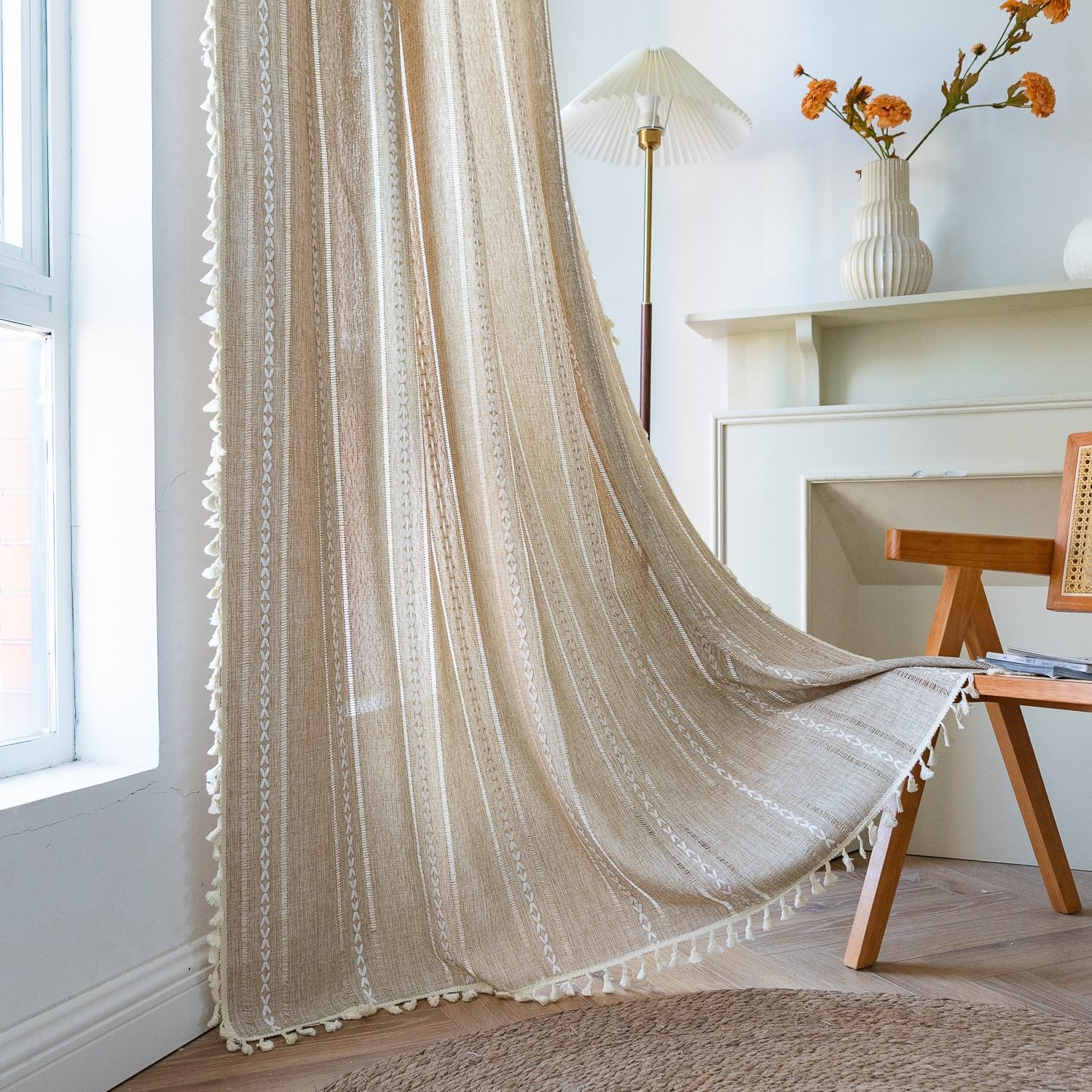 Sutuo Home Boho Curtains For Bedroom Living Room 63 Inch Length, Light Filtering French Country Farmhouse Vintage Shabby Chic Ta