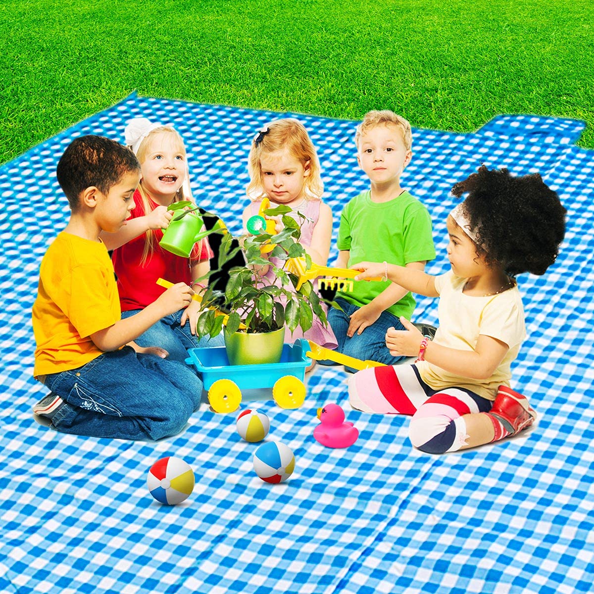 Zhuynxir Extra Large Picnic, Waterproof Blanket, Gingham Picnic Mat For Beach, Camping Grass Picnic Blankets. (Blue 58X58 Inch)