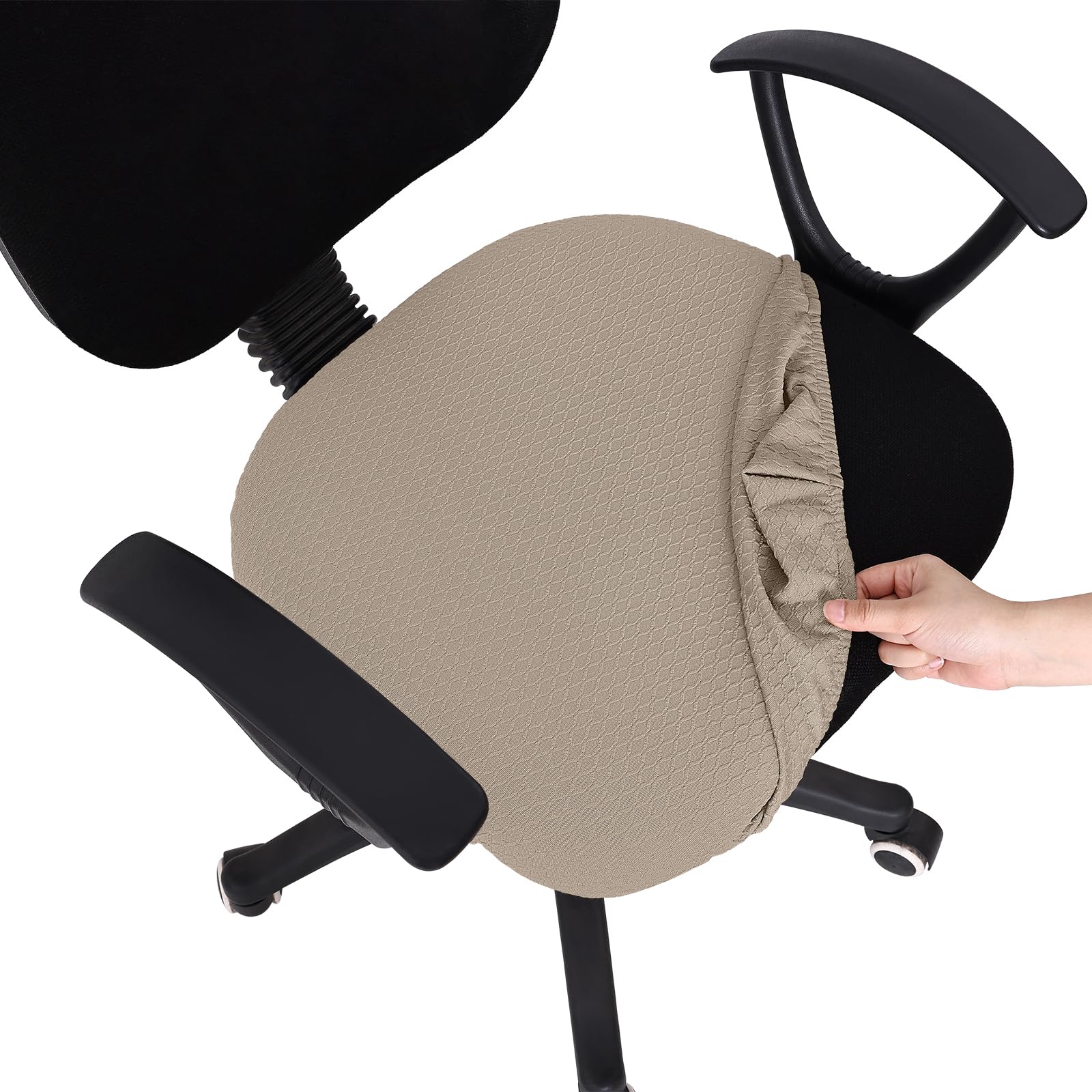 Smiry Stretch Jacquard Office Computer Chair Seat Covers, Removable Washable Anti-dust Desk Chair Seat Cushion Protectors - Taup