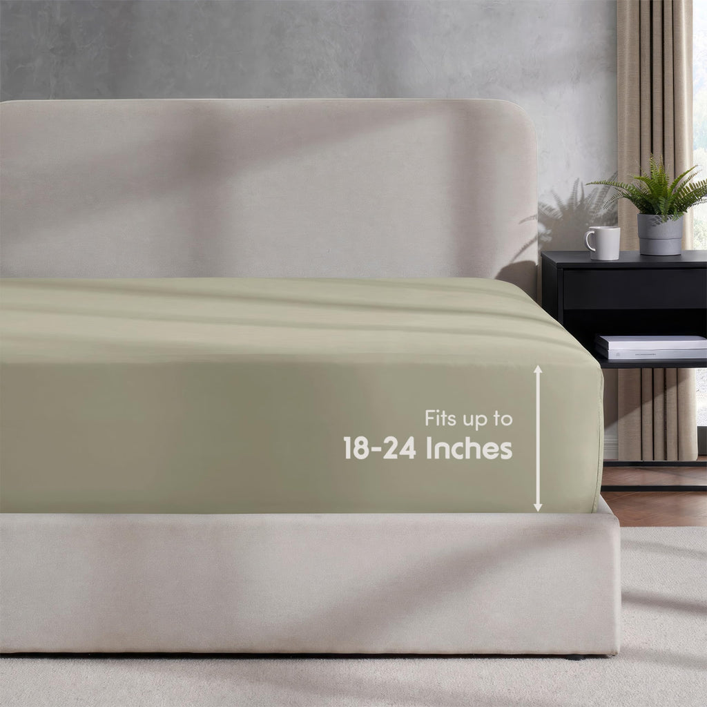 Nestl Extra Deep Pocket King Bed Sheet - Olive Green King Size, 1800 Microfiber Fitted Sheet Only - Soft, Fits Up To 24 Inch Mattress