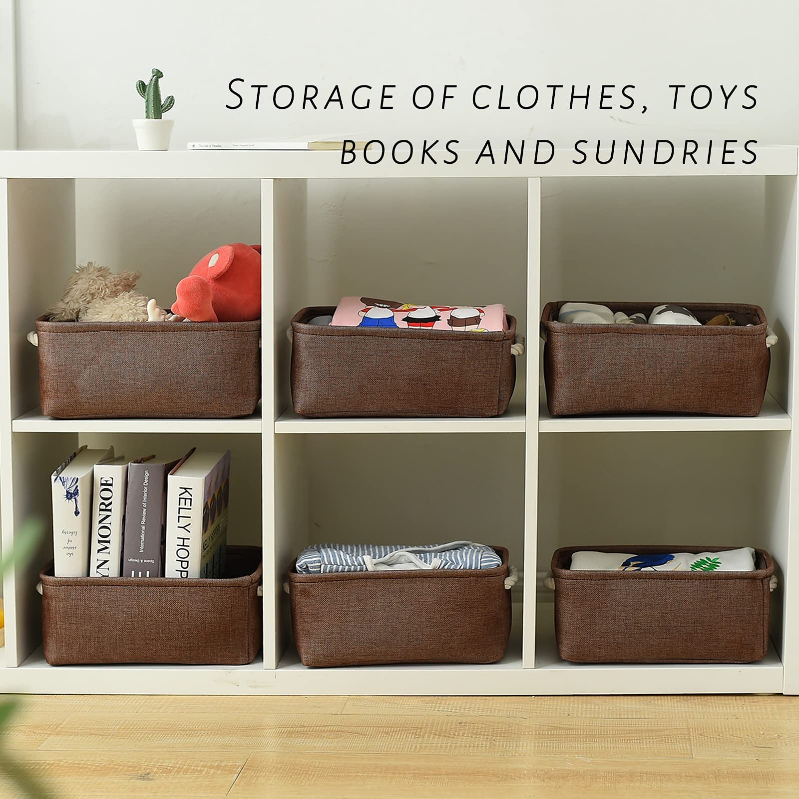 Thewarmhome Storage Basket For Organizing - 12X8X5 Inch Small 6 Pack Collapsible Storage Bin For Shelves With Handles, Canves St