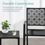 Best Choice Products 3-Piece Outdoor Bistro Set, Stackable Modern Steel Furniture For Porch, Garden W/ 2 Chairs, Table, Geometric Decor - Black