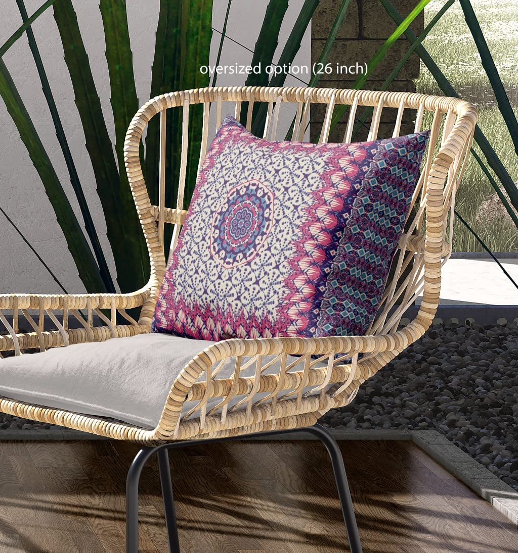HomeRoots Magenta Beige Indigo Broadcloth 28â€ Magenta Indigo Holy Floral Indoor Outdoor Throw Pillow