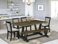 East West Furniture V-Style 6 Piece Dinette Set Contains a Rectangle Dining Room Table with V-Legs and 4 Shitake Linen Fabric Parson Chairs with a Bench, 40x72 Inch, Multi-Color
