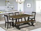 East West Furniture V-Style 6 Piece Dinette Set Contains a Rectangle Dining Room Table with V-Legs and 4 Shitake Linen Fabric Parson Chairs with a Bench, 40x72 Inch, Multi-Color
