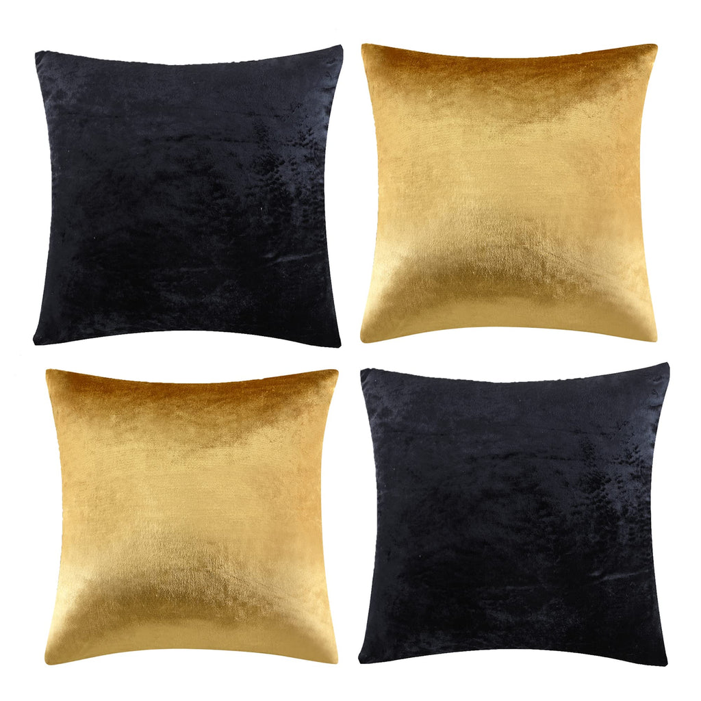 GIGIZAZA Decorative Throw Pillow Covers 18 x 18,Gold Black Soft, Set of 4 Square Velvet Cushion Covers