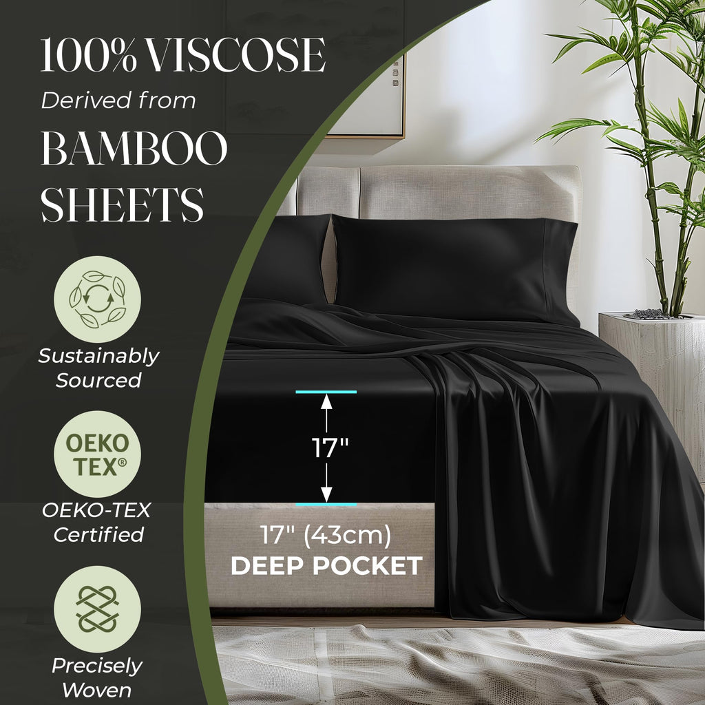 Decolure 100% Organic Viscose Derived From Bamboo Sheets King Size 4Pcs - Ultra Soft & Luxuriously Cooling, 17'' Deep Pocket, Do
