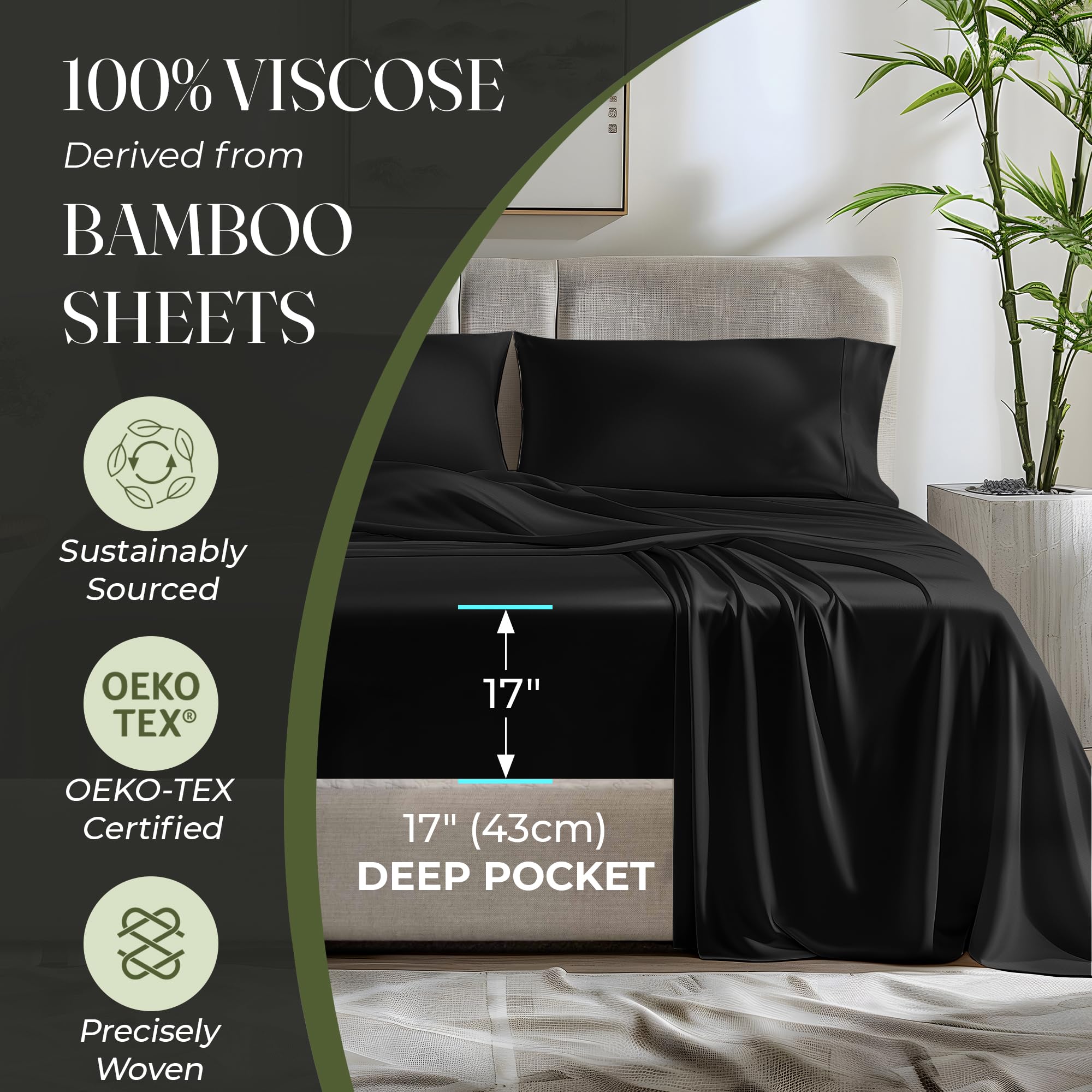 Decolure 100% Organic Viscose Derived From Bamboo Sheets King Size 4Pcs - Ultra Soft & Luxuriously Cooling, 17'' Deep Pocket, Do