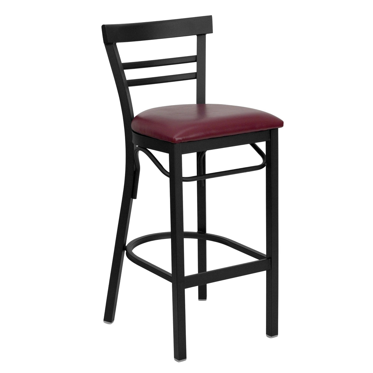 Flash Furniture Hercules Series Black Two-Slat Ladder Back Metal Restaurant Barstool - Burgundy Vinyl Seat