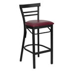 Flash Furniture Hercules Series Black Two-Slat Ladder Back Metal Restaurant Barstool - Burgundy Vinyl Seat