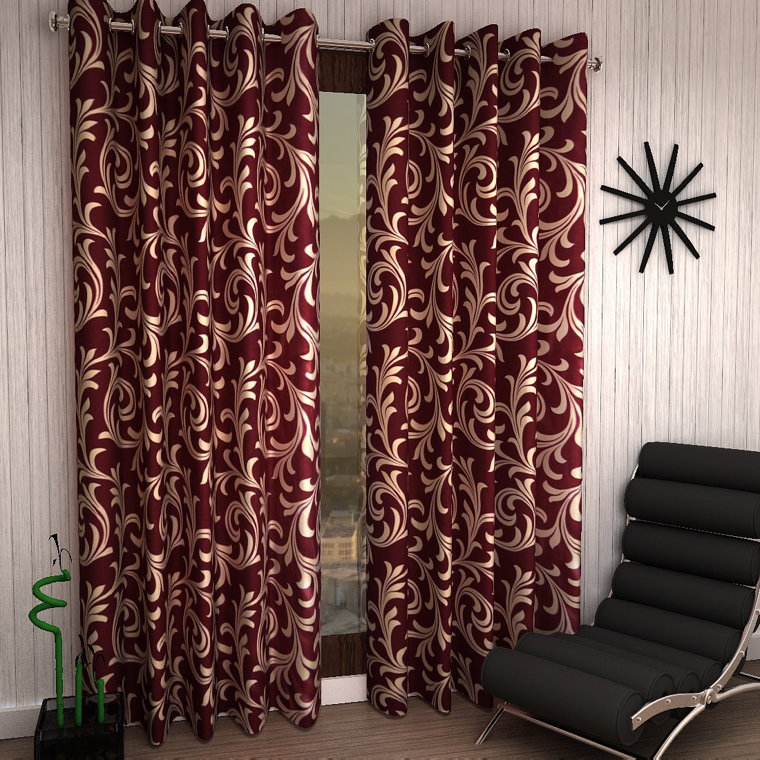 Home Sizzler 2 Piece Eyelet Polyester Window Curtain  5ft, Maroon