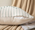 Caflife Boho Throw Pillow Covers 20X20 Set Of 2 Decorative Pillows For Bed, Neutral Pillow Covers Beige With Green Line Throw Pi