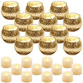 Rtteri 12 Set Christmas Votive Candle Holders Centerpiece Table Decorations Speckled Mercury Glass Votive Candle Holders with Te