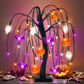 Halloween Table Decorations 18 Inch 36 LED Halloween Willow Tree with Pumpkin Bat Ghost Lights, Timer/USB/Battery Operated Black