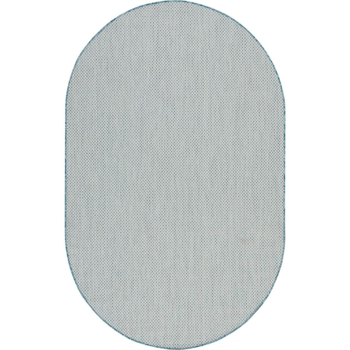 Nourison Courtyard Indoor/Outdoor Ivory/Aqua 5' X 8' Oval Area Rug, Easy Cleaning, Non Shedding, Bed Room, Living Room, Dining R