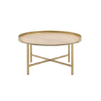 Acme Mithea Round Wooden Coffee Table With Tray Top In Oak And Gold