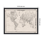Framed Fabric Pinboard Vintage Black and White Linen World Map Wall Organization
