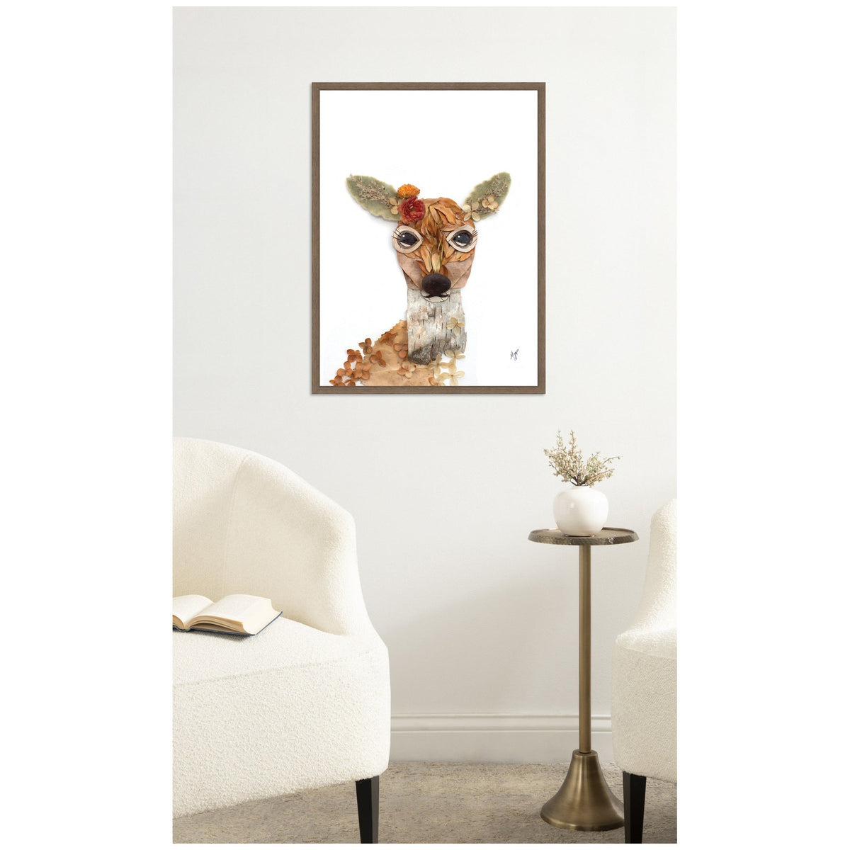 Deer with Flowers by Madeline Jeppesen Framed Canvas Wall Art Print