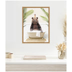 Sylvie Bear and Weasel in Palms Bathtub Framed Canvas by Amy Peterson