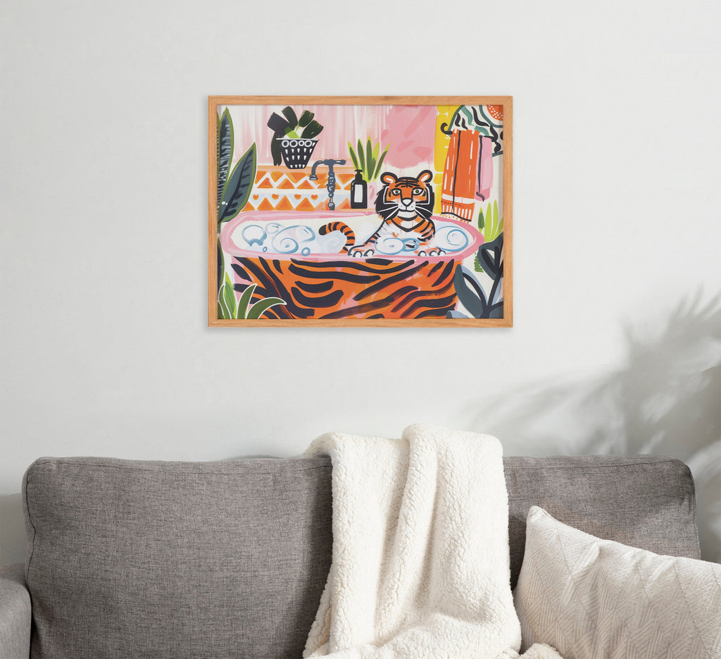 Gallery Bold Maximalist Tiger in Bubble Bath Print by The Creative Bunch Studio