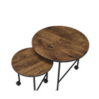 Acme Oblis 2-Piece Round Wooden Top Nesting Tables in Vintage Oak
