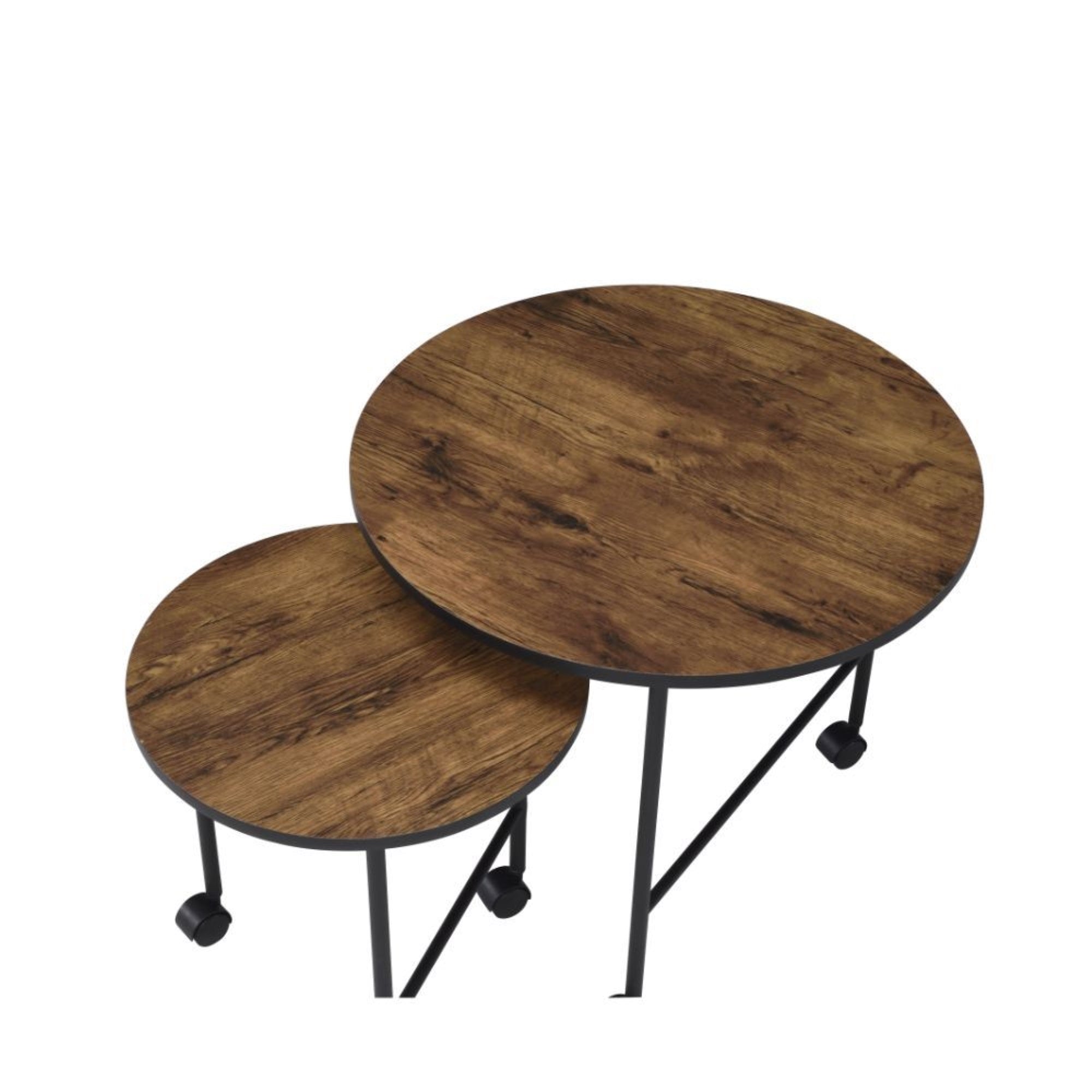 Acme Oblis 2-Piece Round Wooden Top Nesting Tables in Vintage Oak