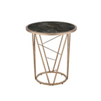 Acme Cicatrix Round Faux Marble Top End Table in Black and Champagne