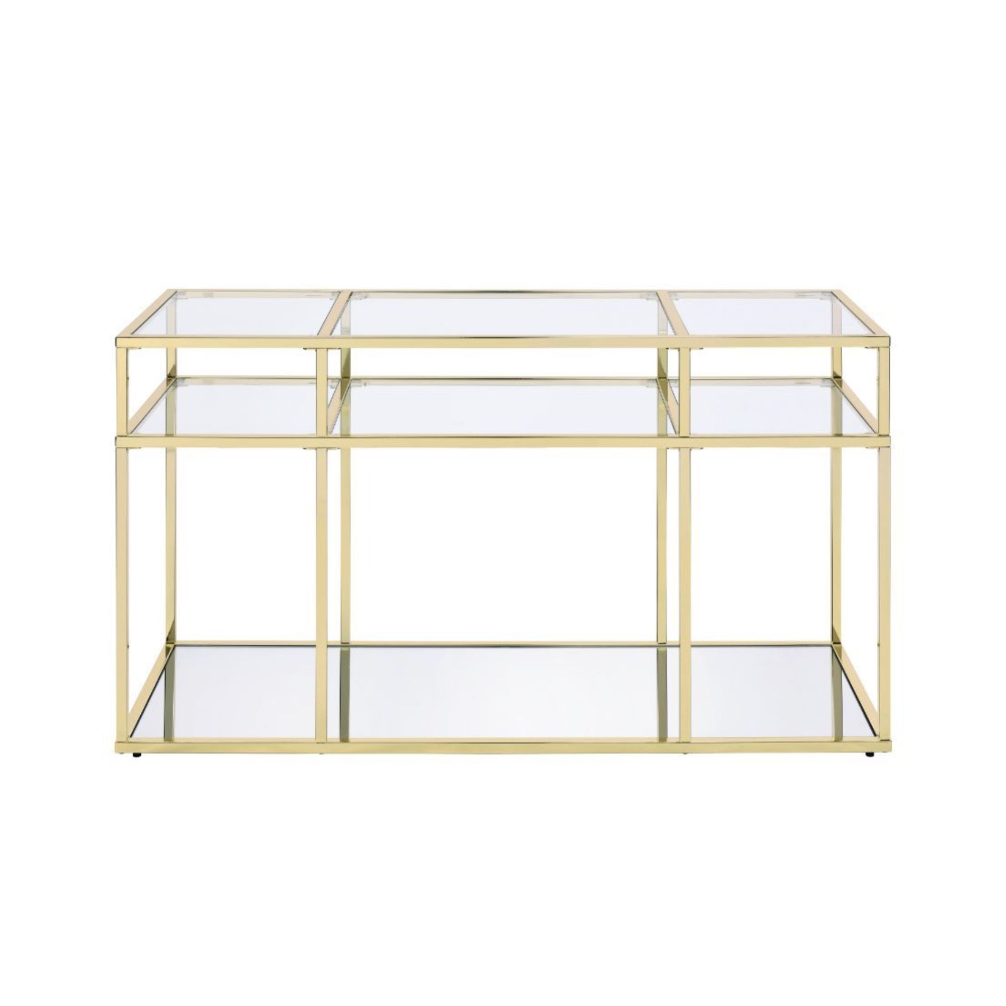 Acme Uchenna Glass Sofa Table With Metal Frame In Clear And Gold
