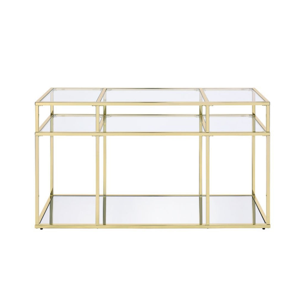 Acme Uchenna Glass Sofa Table With Metal Frame In Clear And Gold