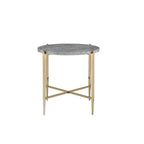 Acme Tainte Round Faux Marble Top End Table In Gray And Champagne