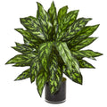 Silver King Artificial Plant In Black Glass Vase