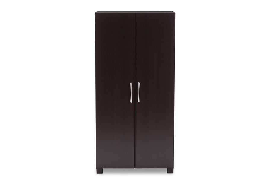 Baxton Studio Marine Modern and Contemporary Wenge Dark Brown Finished 2Door Wood Entryway Shoe Storage Cabinet