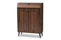 Baxton Studio Cormier Midcentury Modern Walnut Brown Finished 2Door Wood Entryway Shoe Storage Cabinet
