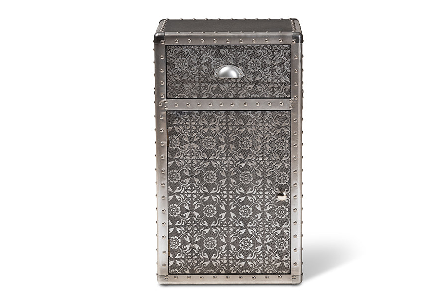 Baxton Studio Cosette Vintage Industrial Silver Metal Floral Accent Cabinet