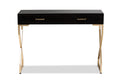 Baxton Studio Carville Modern and Contemporary Dark Brown Faux Leather Upholstered Gold Finished 2Drawer Console Table