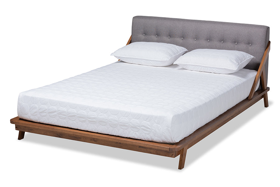 Baxton Studio Sante Midcentury Modern Grey Fabric Upholstered Wood Queen Size Platform Bed