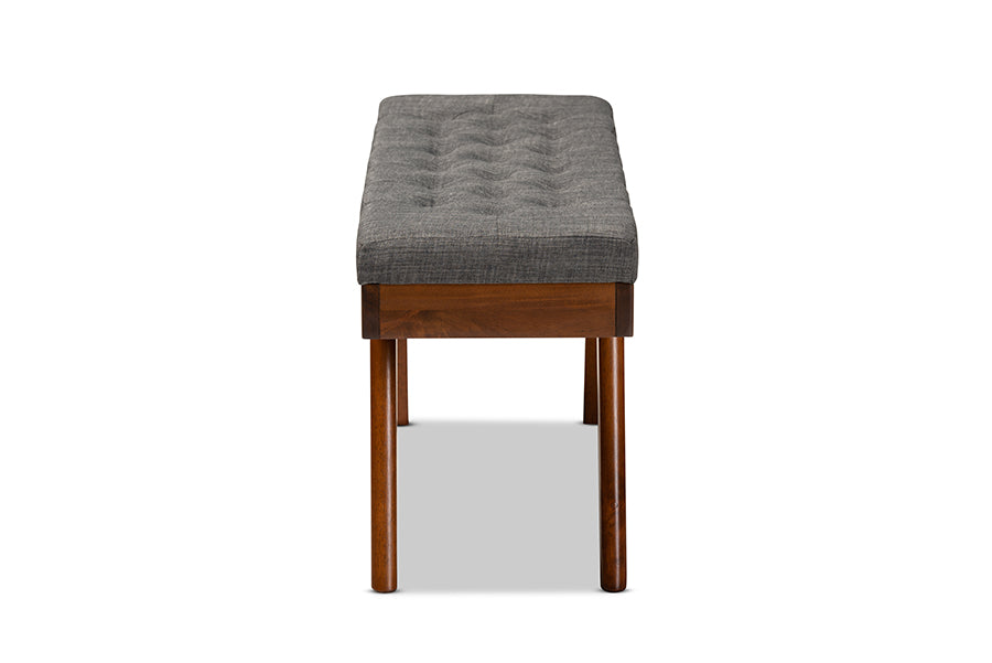 Baxton Studio Alona MidCentury Modern Medium Grey Fabric Upholstered Wood Dining Bench